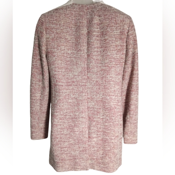 Etcetera Pink White Tweed Long Sleeve Collarless Jacket Contrast Trim Zip Pocket - Picture 8 of 8